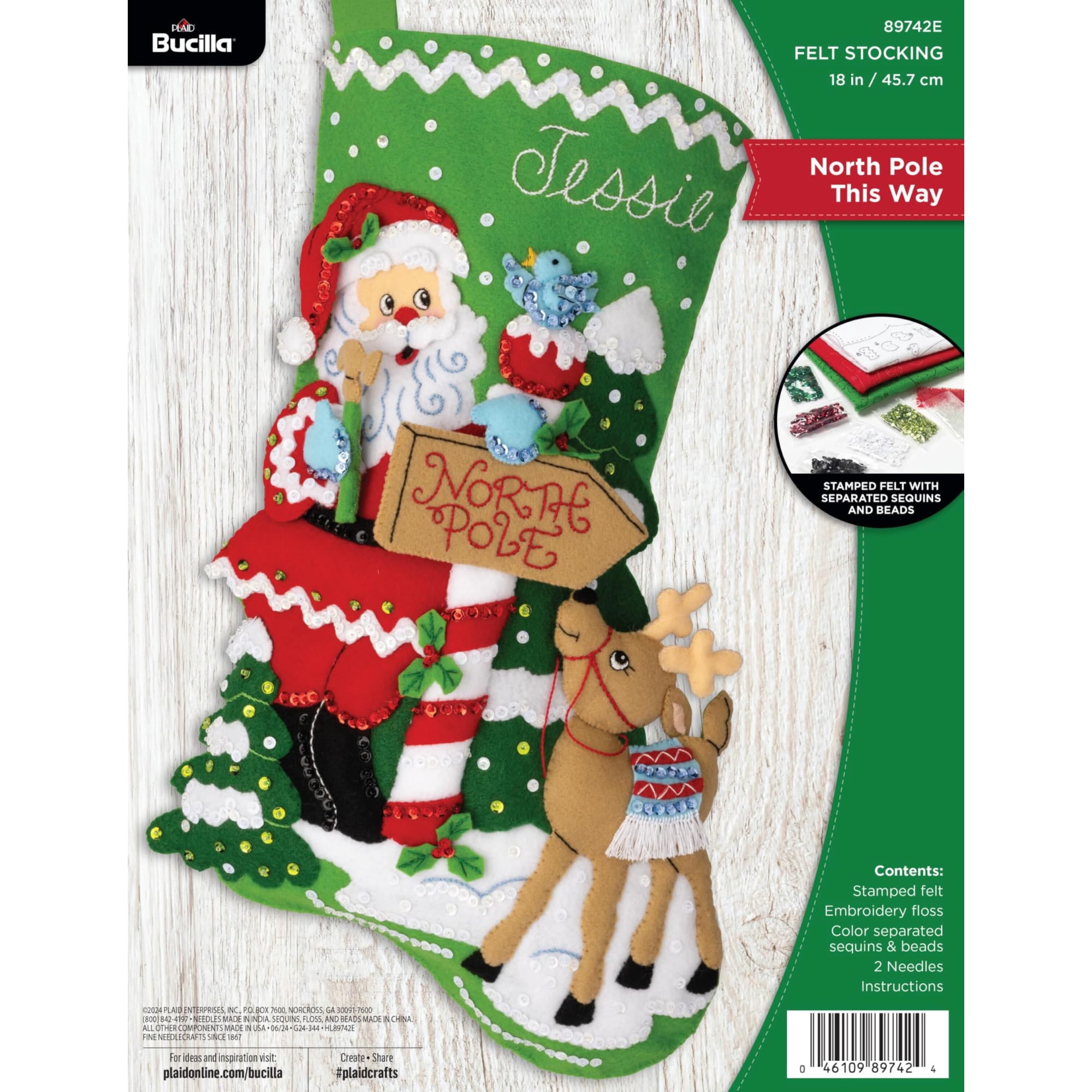 Bucilla Felt Stocking Kit, North Pole This Way, 18 in, Multicolor, Felt