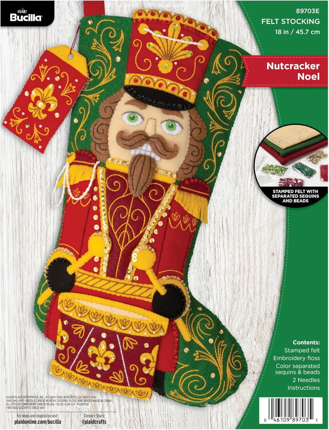 Bucilla Felt Stocking Kit, Nutcracker Noel, 18 in, Multicolor, Felt
