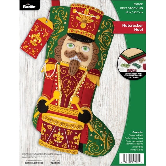 Bucilla Felt Stocking Kit, Nutcracker Noel, 18 in, Multicolor, Felt