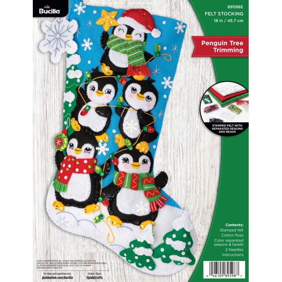 Bucilla Felt Stocking Kit, Penguin Tree Trimming, Penguin, 18 in, Multicolor, Felt