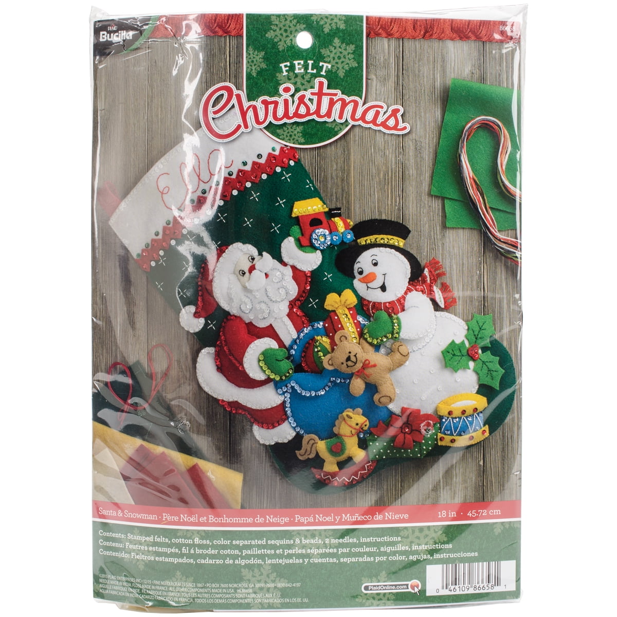 Bucilla 18-Inch Christmas Stocking Felt Applique Kit, 86280  Santa's Secret