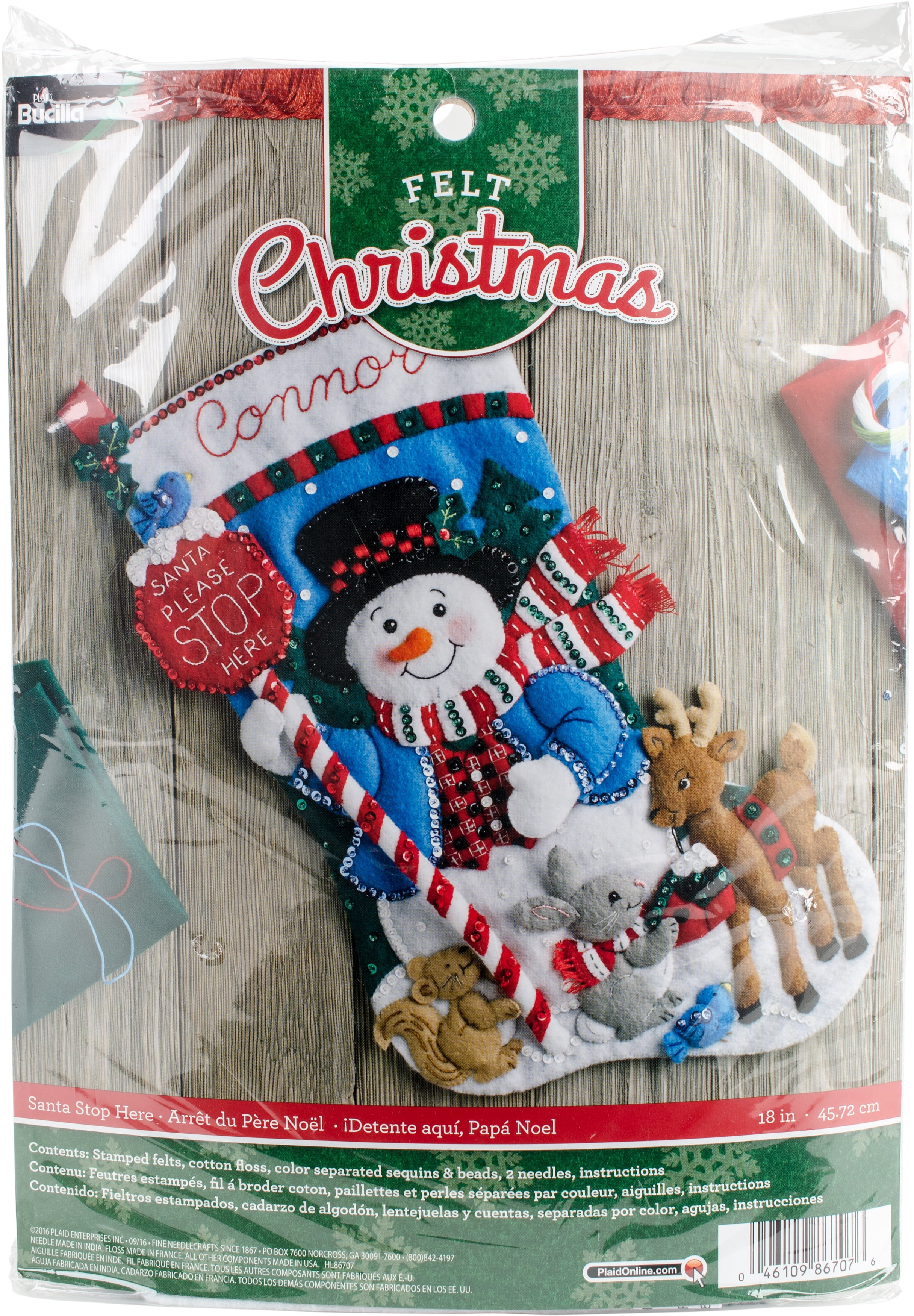 Santa Stop Here Felt Embroidery Christmas Stocking Kit