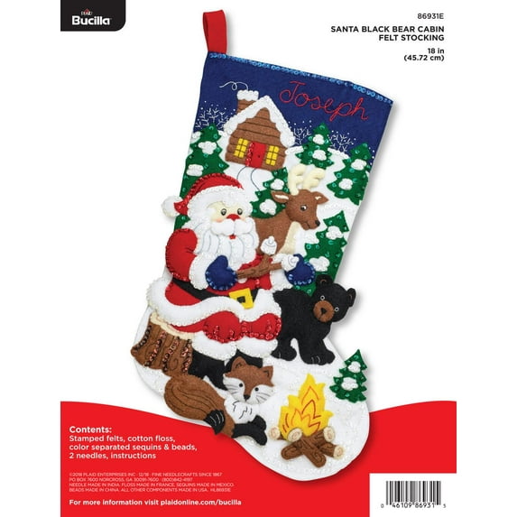 Bucilla Felt Applique Stocking Making Kit, Santa's Black Bear Cabin, 18"