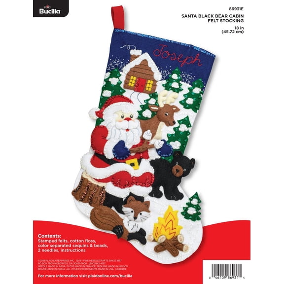 Bucilla Santas Black Bear Cabin 18 in Felt Applique Stocking Kit