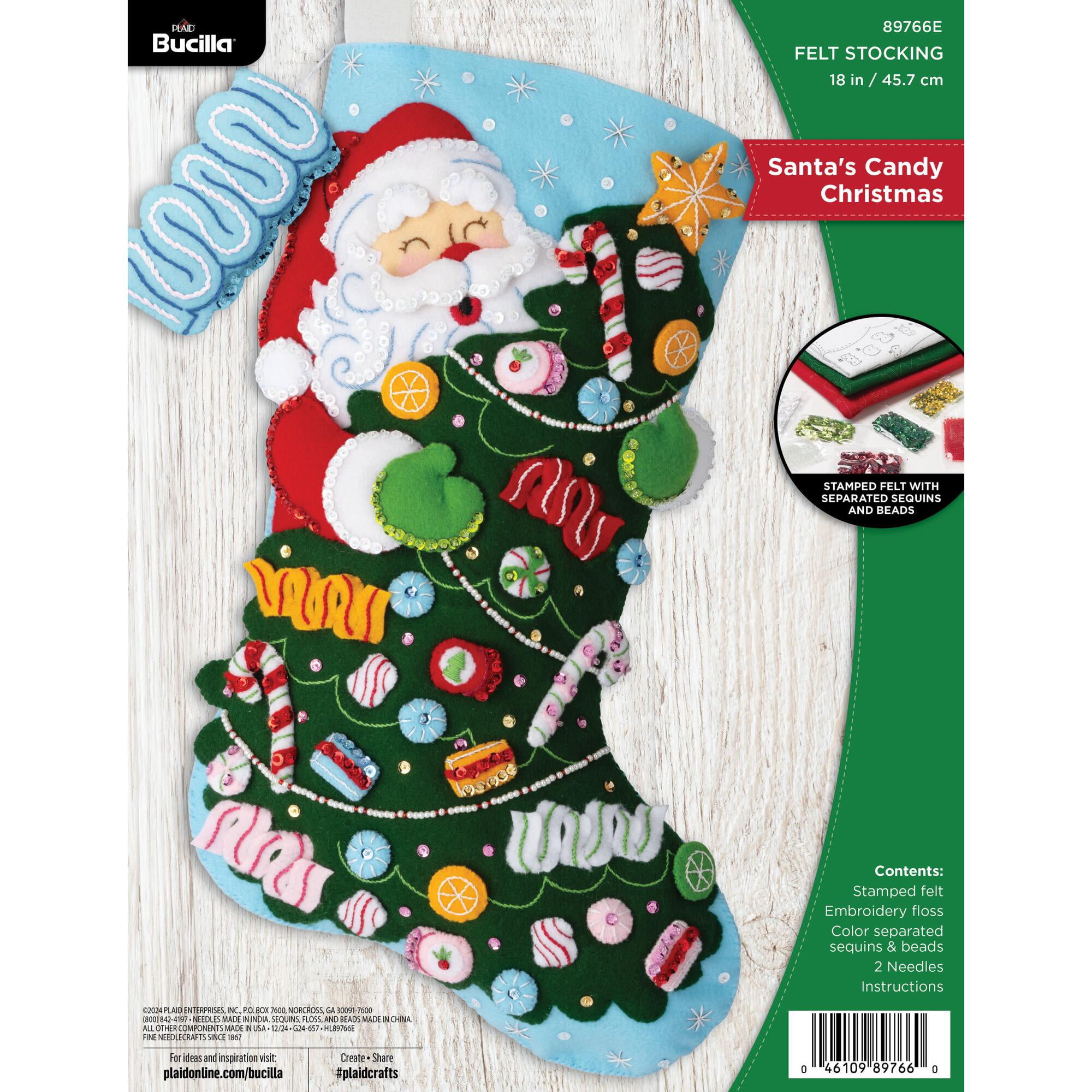 Bucilla Felt Stocking Kit, Santa's Candy Cane Christmas, 18 in, Multicolor, Felt