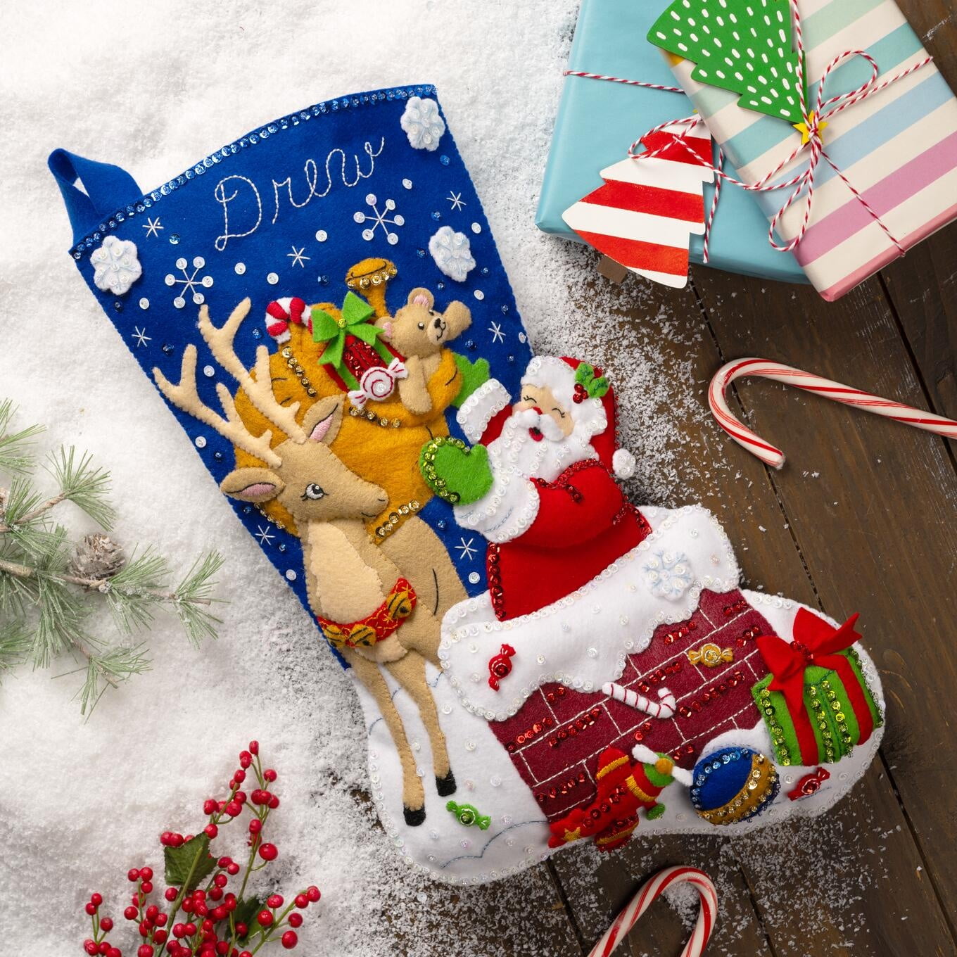 Santa's Toy Delivery Life-Size Felt Embroidery Stocking Kit