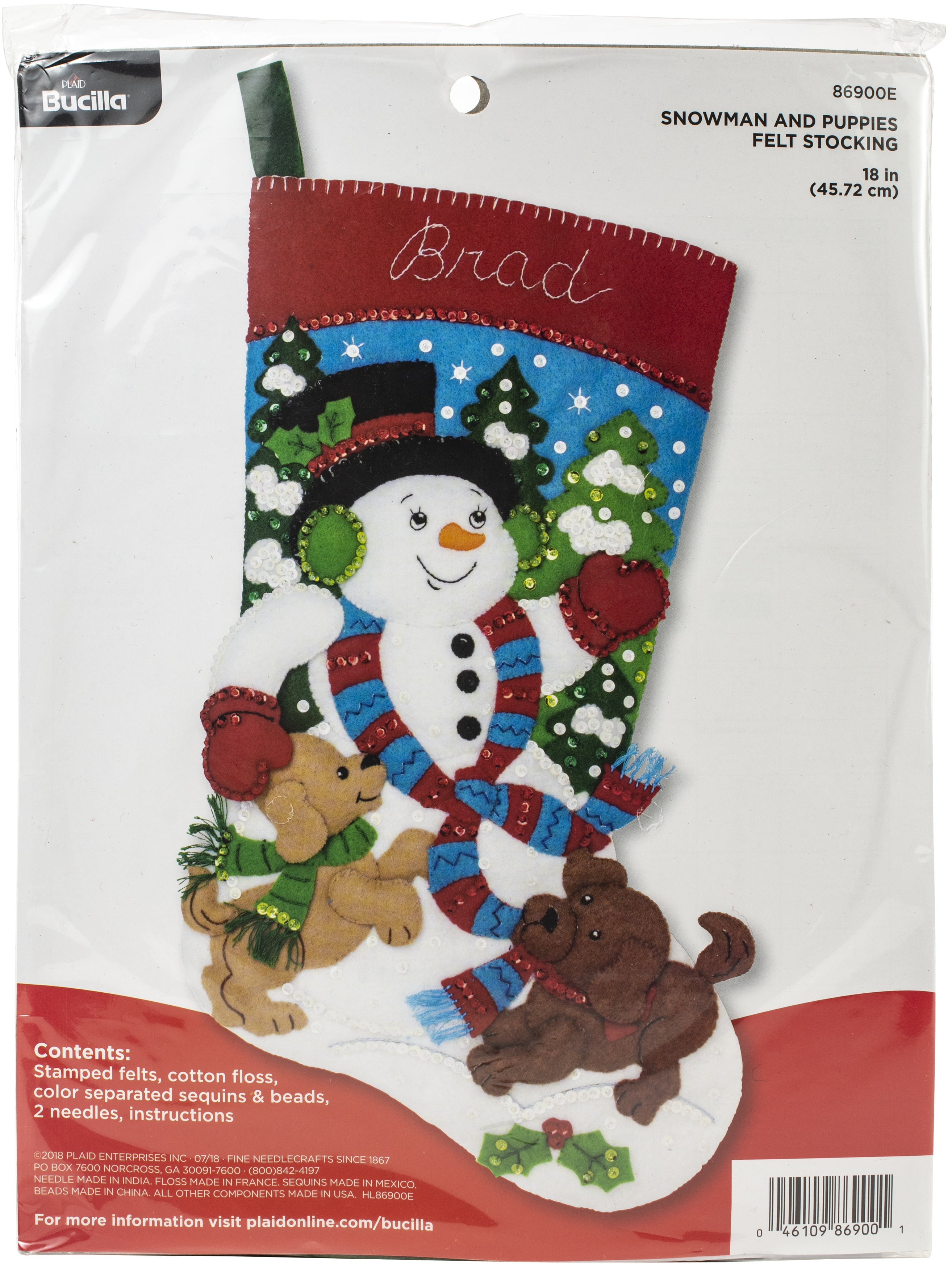 Snowman and Puppies 18" Felt Christmas Stocking Kit
