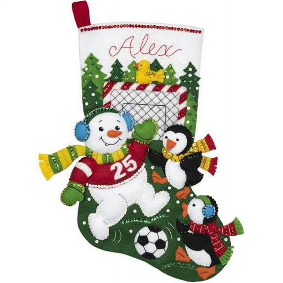 Bucilla Felt Stocking Applique Kit 18" Long-Snowman Soccer Fan