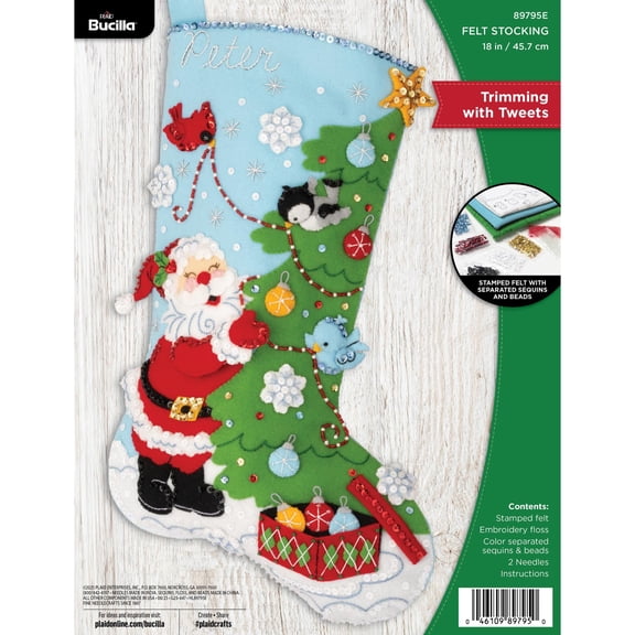 Bucilla Felt Applique 18" Trimming with Tweets Christmas Stocking Embroidery Kit