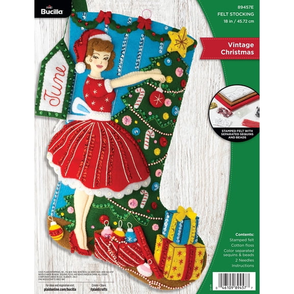 Bucilla Vintage Lady Christmas Felt Applique Stocking Kit, 18 in, 1 Count
