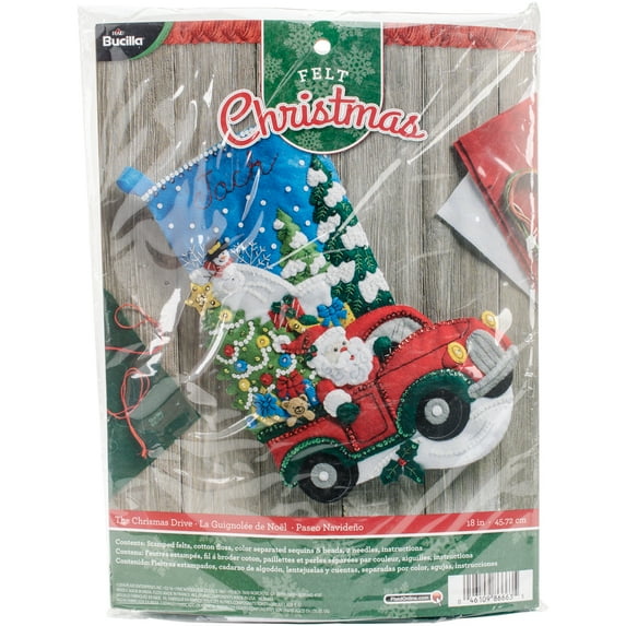 Bucilla Felt Stocking Applique Kit 18" Long the Christmas Drive