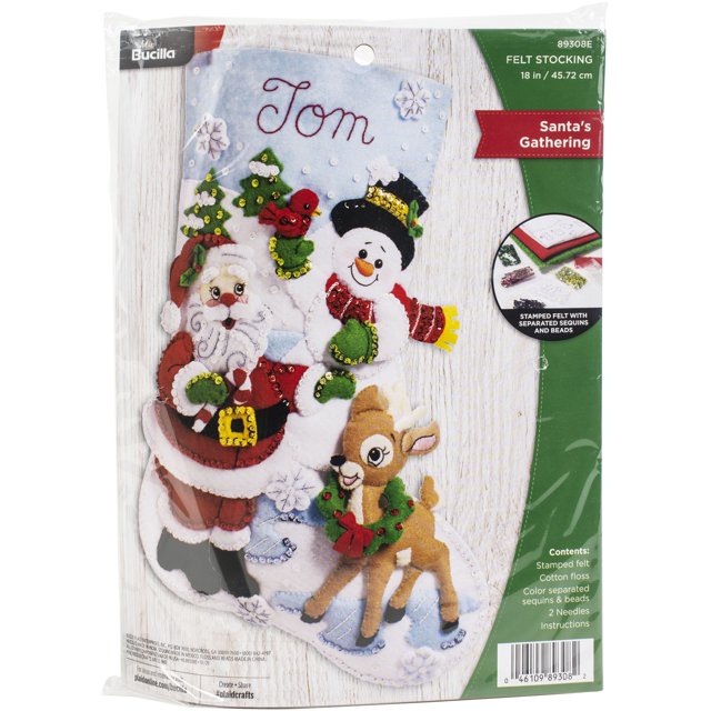 Bucilla Felt Stocking Applique Kit 18 inch Long Santa s Gathering