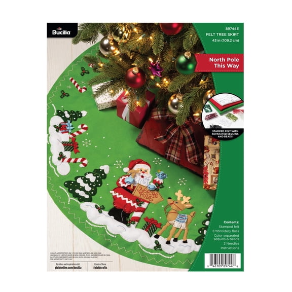 Bucilla 43" North Pole This Way Felt Applique Christmas Tree Skirt Embroidery Kit