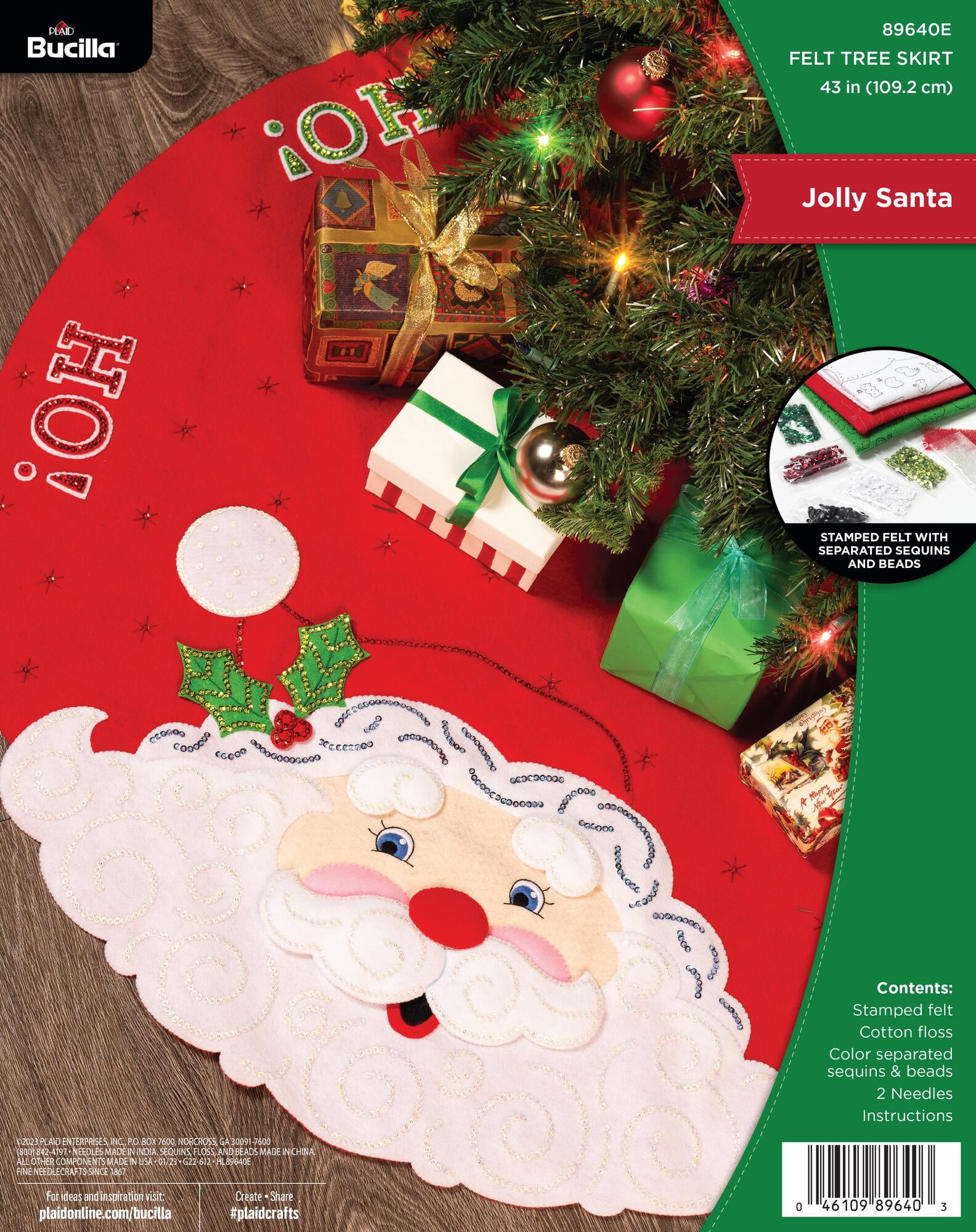 Bucilla Felt Tree Skirt Kit, Jolly Santa, 45 in Round, Multicolor, Felt