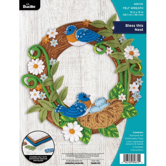 Bucilla Bless This Nest Felt Applique Wreath Kit, 15 x 15 in
