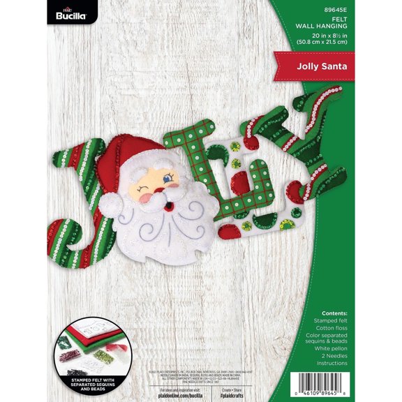 Bucilla Jolly Santa Felt Applique Wall Hanging Kit, 8.5 x 20 in