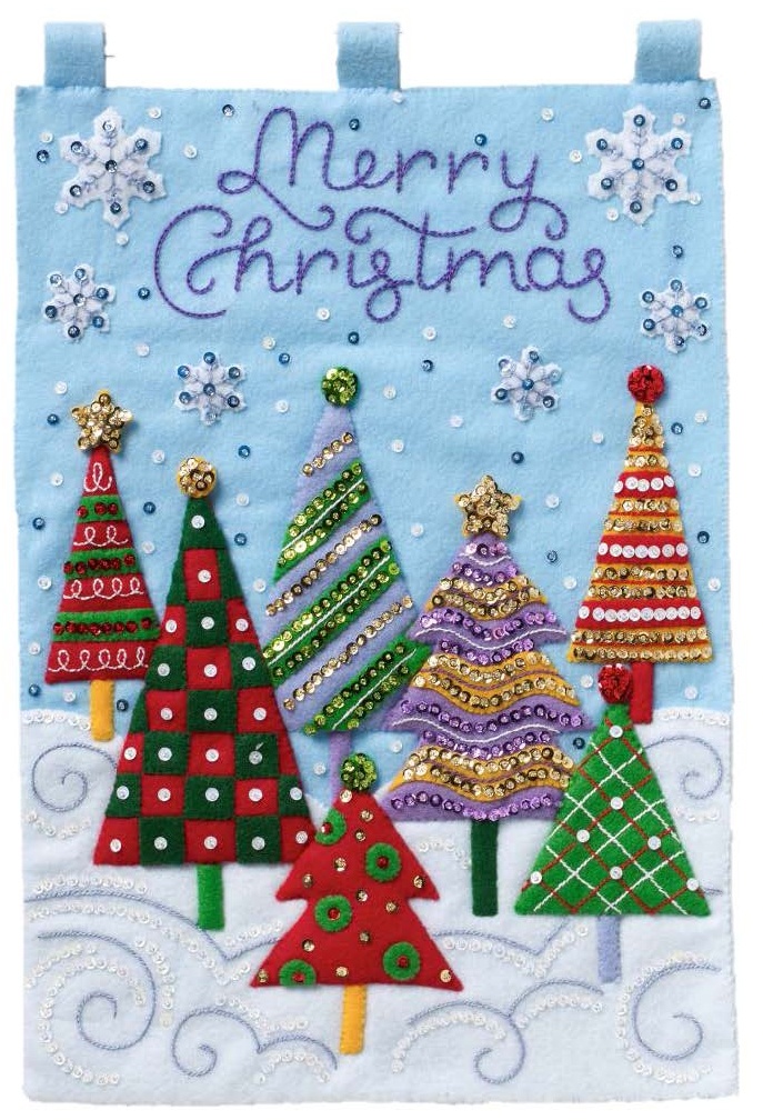 Bucilla Felt Wall Hanging Applique KitModern Christmas Trees