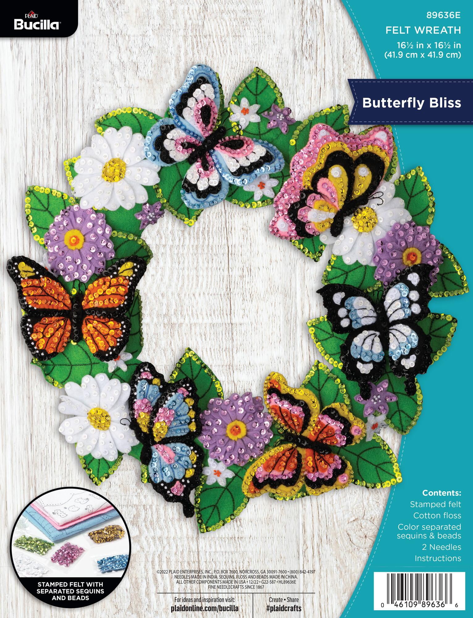 Bucilla Butterfly Bliss Felt Applique Wreath Kit, 16.5 in