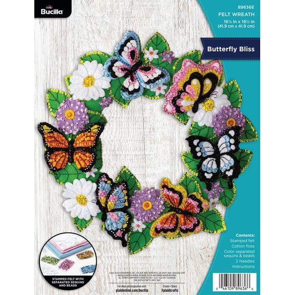 Bucilla Butterfly Bliss Felt Applique Wreath Kit, 16.5 in