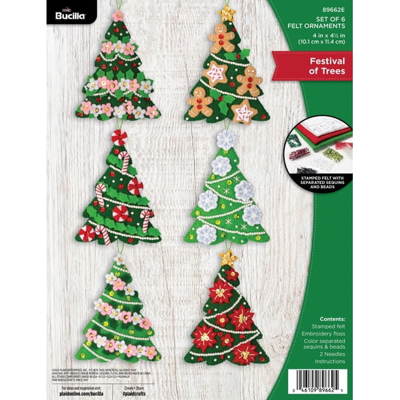 Bucilla Festival of Trees 6 Count Felt Applique Ornament Kit, 4 x 4.5 in