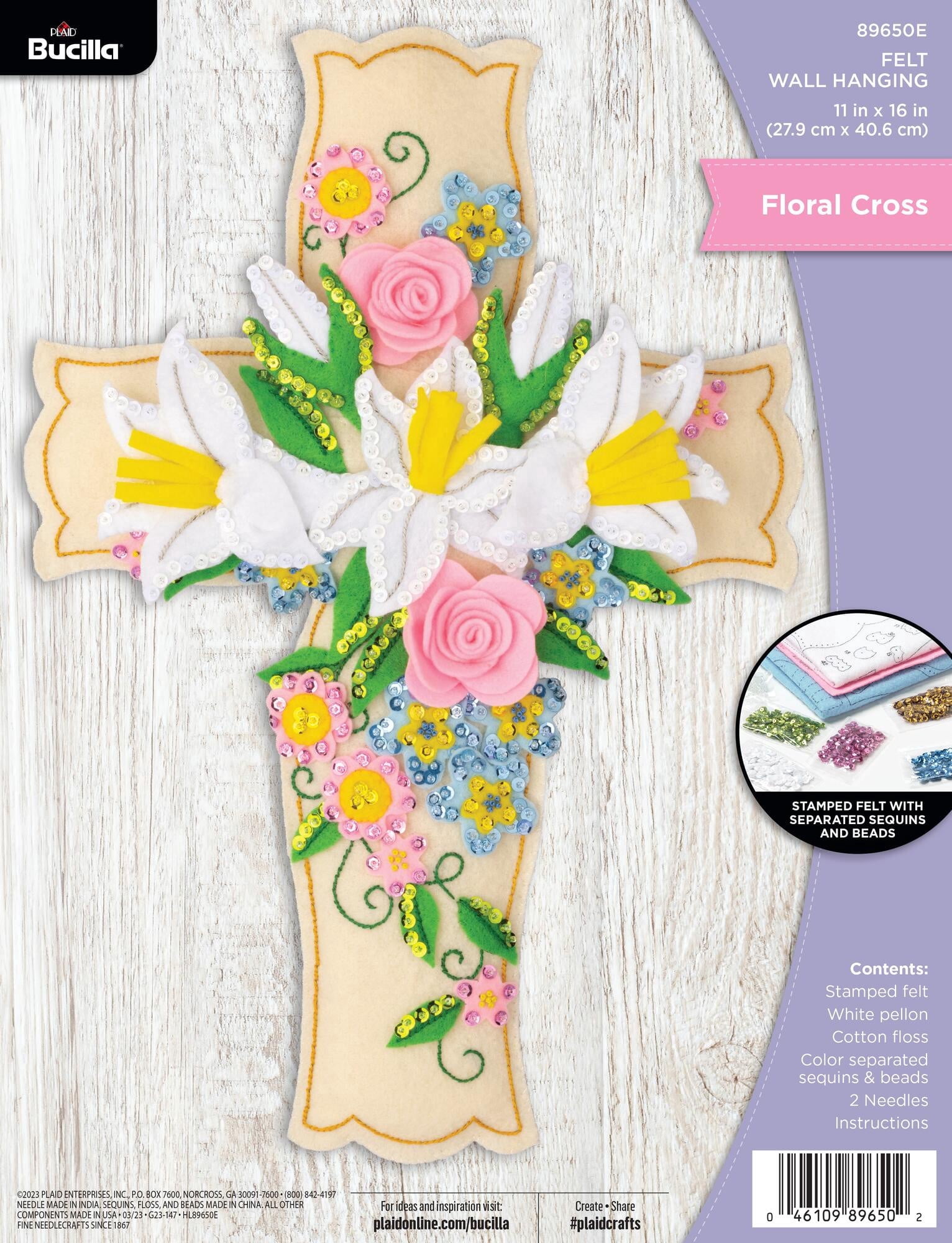 Bucilla Floral Cross 11 x 16 in Felt Applique Wall Hanging Kit