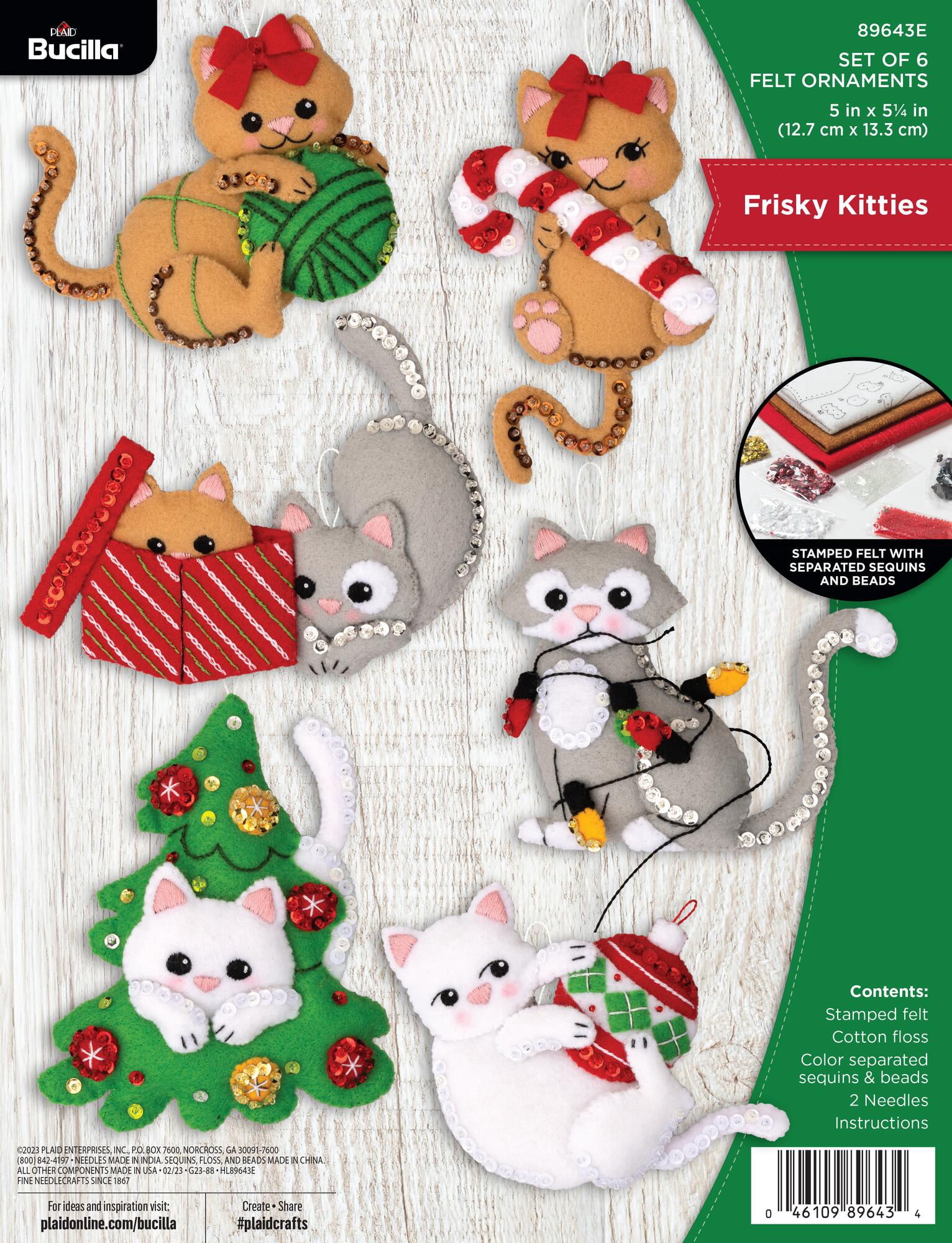 Bucilla Frisky Kitties 6 Count Felt Applique Ornament Kit