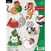 Bucilla 5" x 5.25" Frisky Kitties Felt Applique Christmas Ornament Kit, 6 Pieces