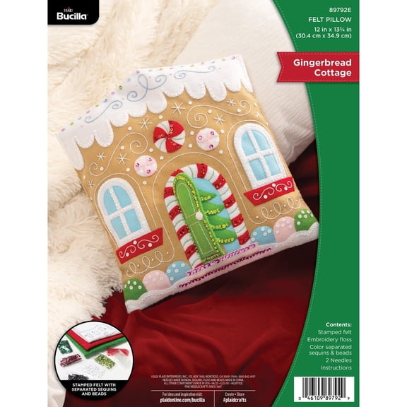 Bucilla Gingerbread Cottage 12 x 13.75 in Felt Applique Pillow Kit