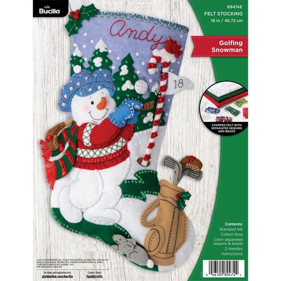 Bucilla Golfing Snowman Multicolor Felt Stocking Kit, 18 in