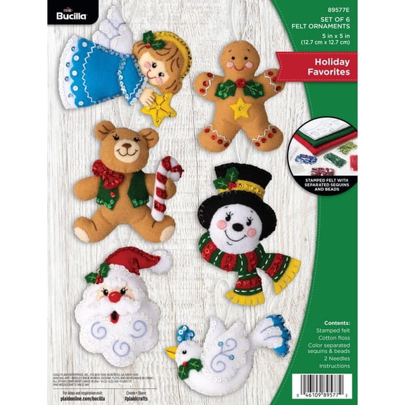 Bucilla Holiday Favorites 6 Count Felt Applique Ornament Kit