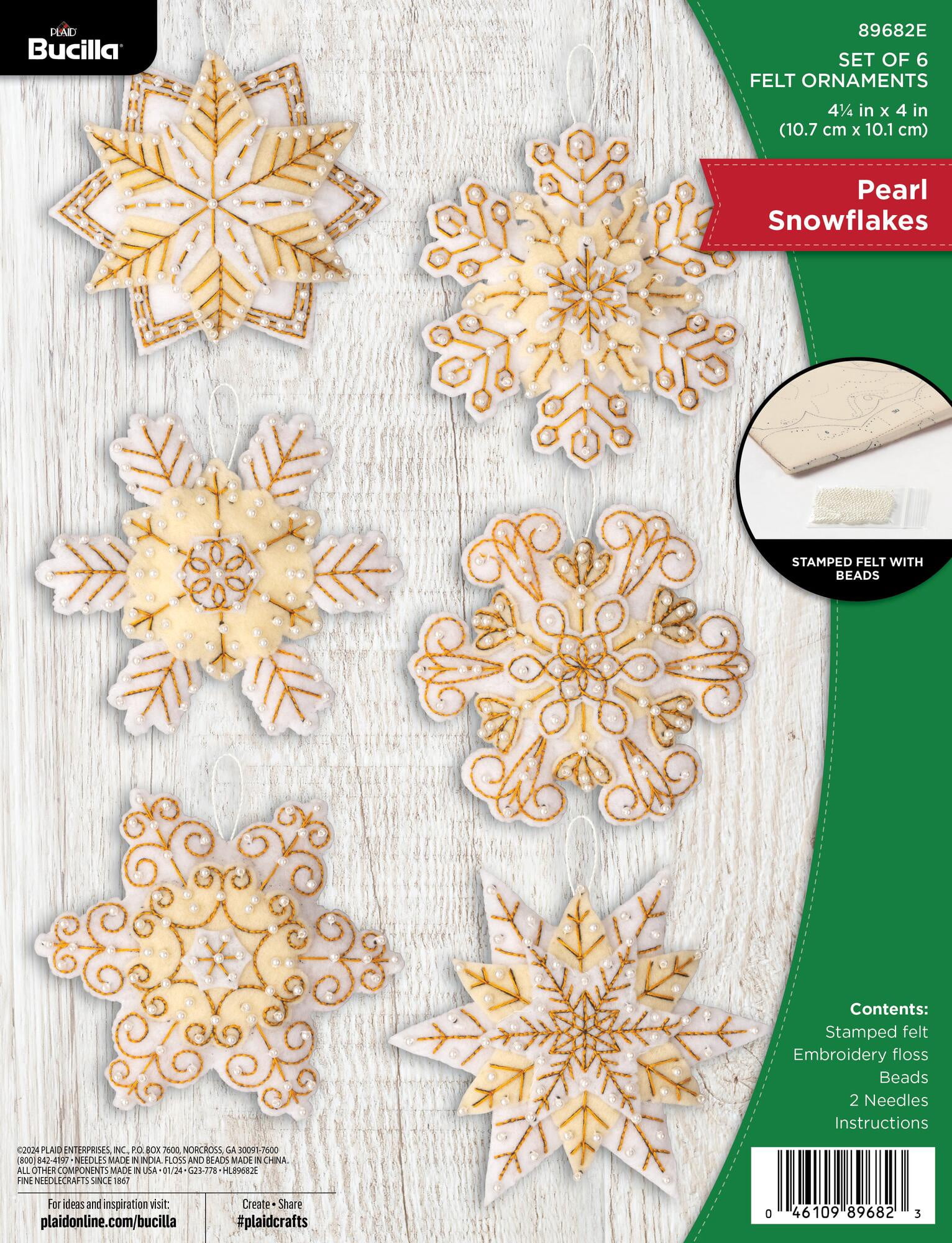 Bucilla Pearl Snowflake 6 Count Felt Applique Ornament Kit, 4.25 x 4 in