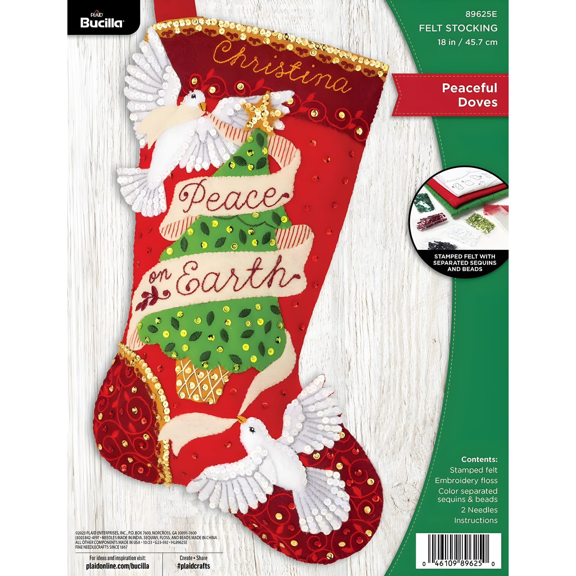 Bucilla Peaceful Doves Christmas Felt Applique Stocking Kit, 18 in, 1 Count