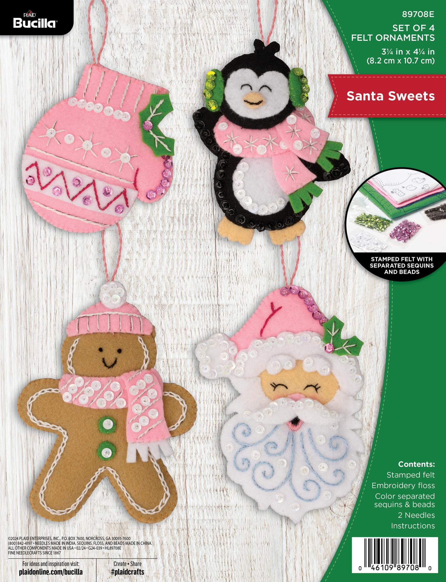 Bucilla Santa Sweets 4 Count Felt Applique Ornament Kit, 3.25 x 4.25 in