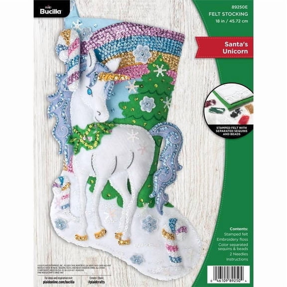 Bucilla Felt Applique 18" Santa's Unicorn Christmas Stocking Embroidery Kit