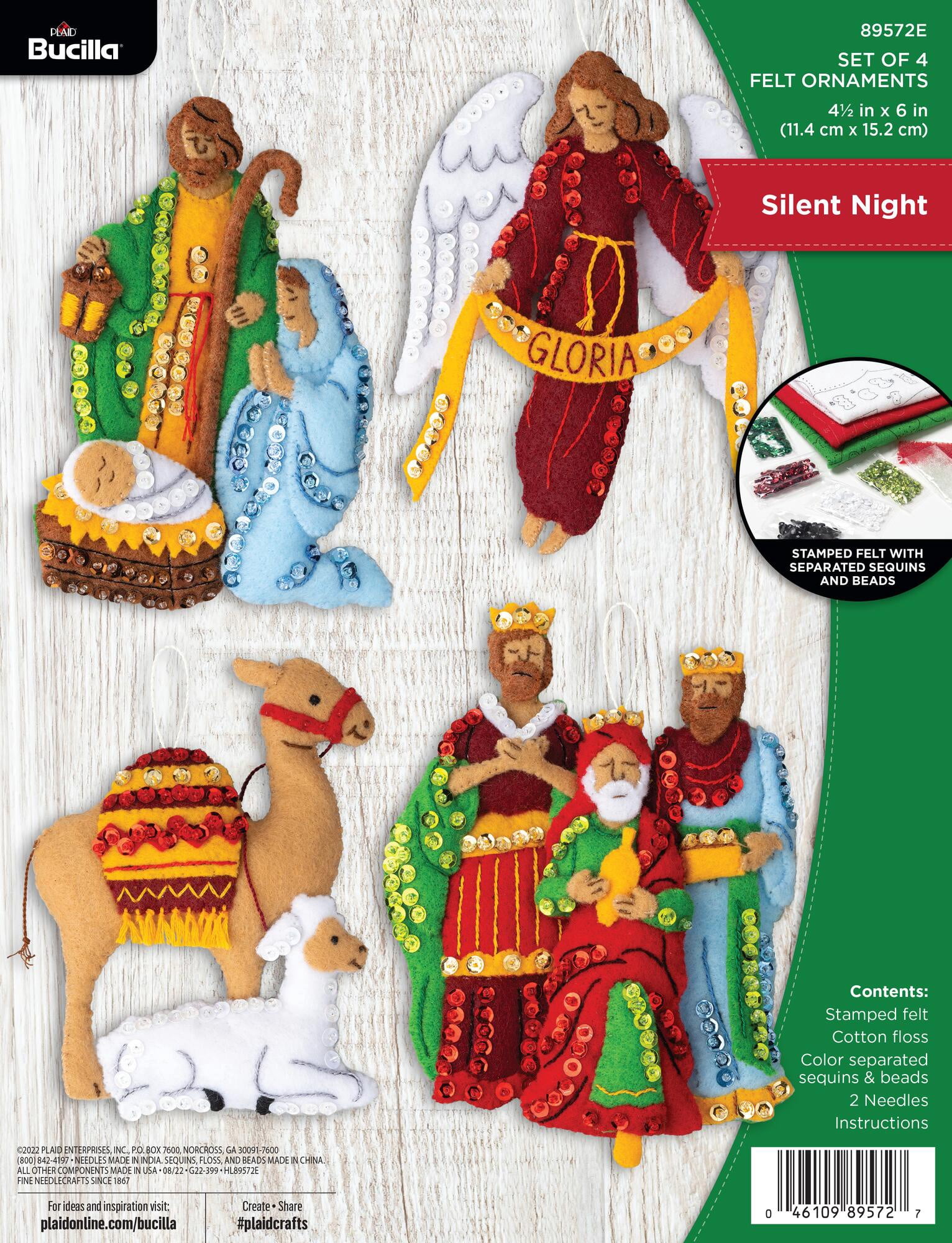 Bucilla Silent Night 4 Count Felt Applique Ornament Kit