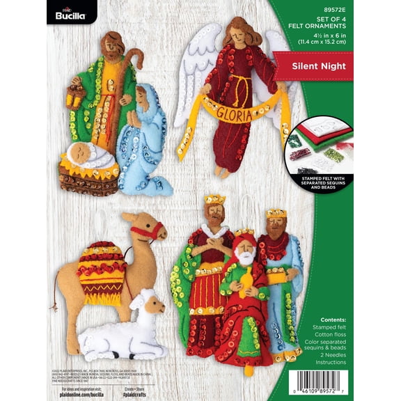 Bucilla Silent Night 4 Count Felt Applique Ornament Kit