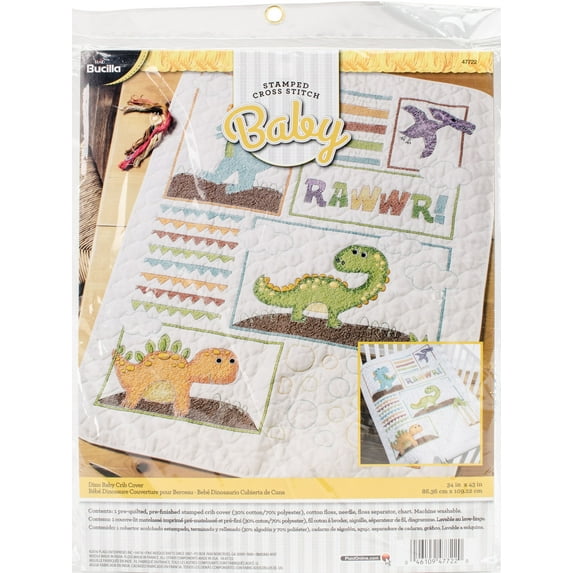 Bucilla Stamped Crib Cover Cross Stitch Kit 34"X43"-Dino Baby