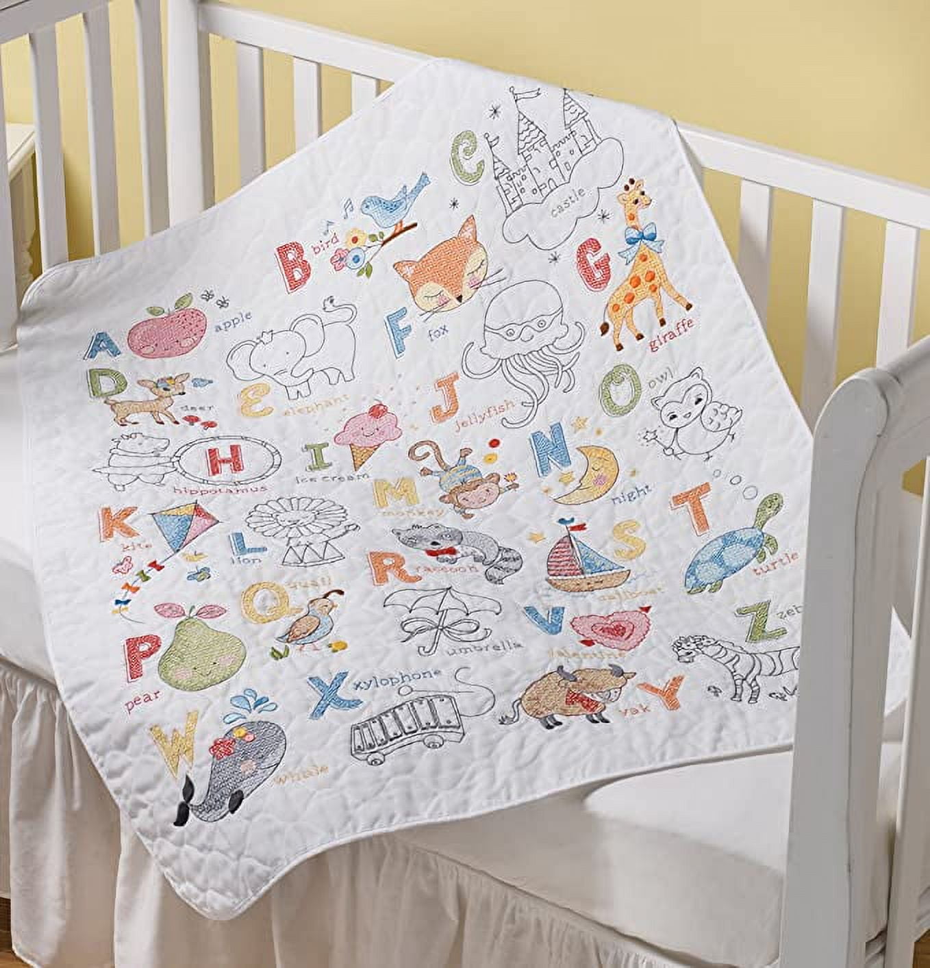 Bucilla ABC Baby Stamped Cross Stitch Crib Cover Kit