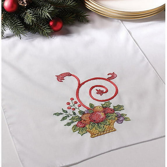 Bucilla Stamped Cross Stitch Table Runner, 14 by 44-Inch, 86196 Holiday Cornucopia