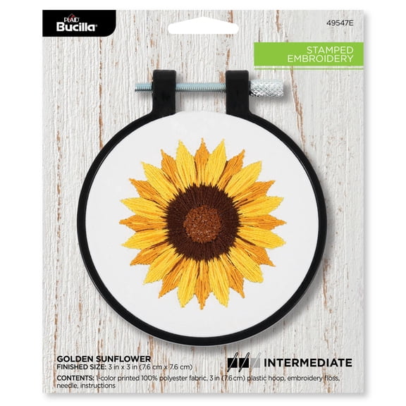 Bucilla Golden Sunflower 3 x 3 in Stamped Embroidery Kit