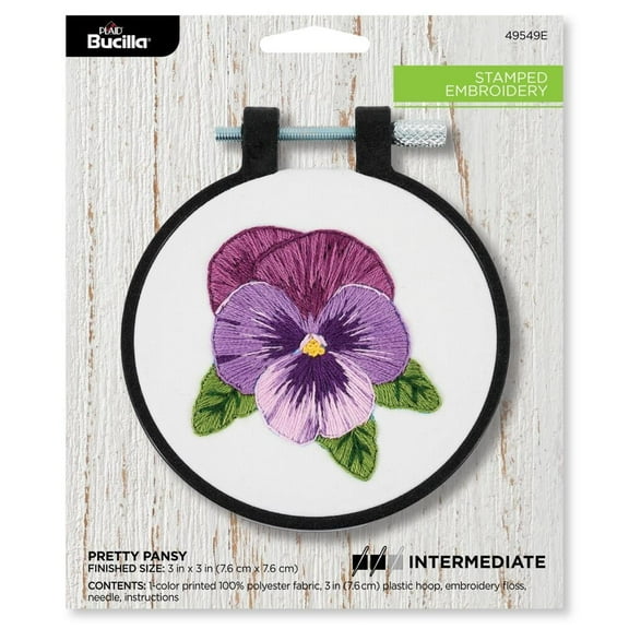 Bucilla Stamped Embroidery Kit W/3" Plastic Hoop-Pretty Pansy