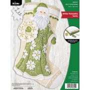 Bucilla 18" White Poinsettia Santa Felt Applique Christmas Stocking Embroidery Kit