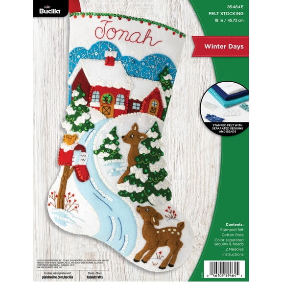 Bucilla Felt Applique 18" Stocking Making Kit, Winter Days, Perfect for DIY Arts and Crafts