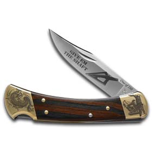 Buck 110 Give'em the Shaft Ebony Wood Folding Hunter 1/250 Stainless Custom Knife
