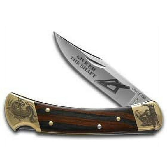 Buck 110 Give'em the Shaft Ebony Wood Folding Hunter 1/250 Stainless Custom Knife