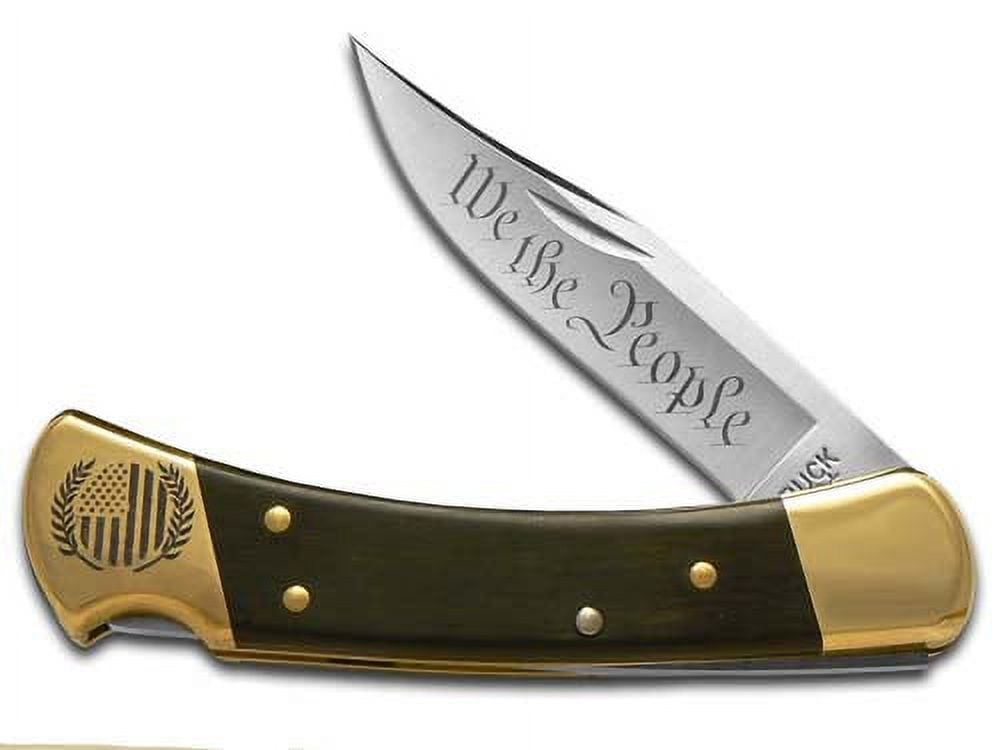 Buck 110 We The People Ebony Wood Folding Hunter 1/500 420HC Stainless Pocket Knife