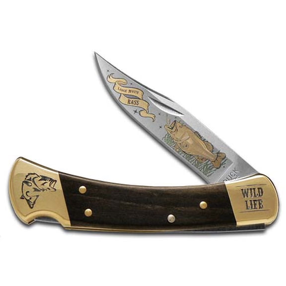 Buck 110 Wild Life Series Bass Folding Hunter Stainless Custom Pocket Knife WLS-BASS WOOD