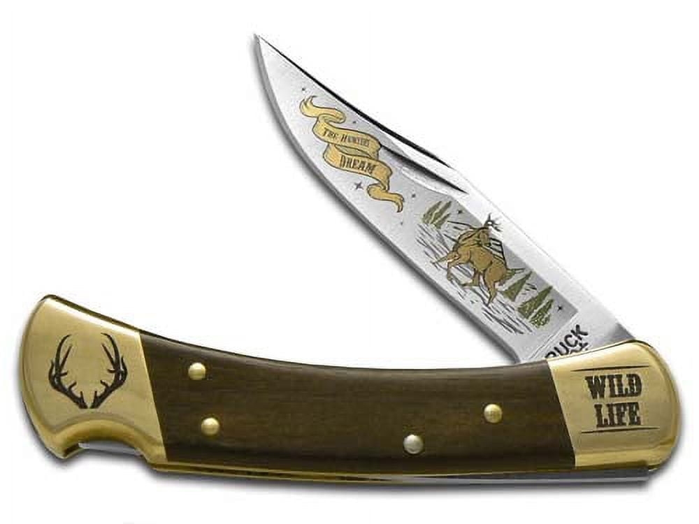 Buck 110 Wild Life Series Deer Ebony Wood Folding Hunter 420HC Stainless Pocket Knife