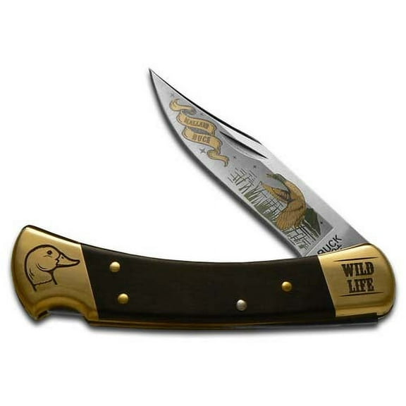 Buck 110 Wild Life Series Duck Folding Hunter Stainless Custom Pocket Knife WLS-DUCK WOOD