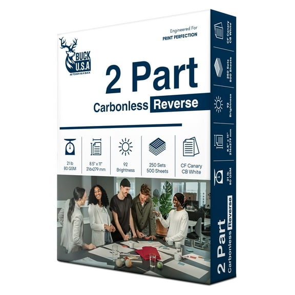 2 Part Reverse NCR Carbonless Paper (5887), 8.5" x 11" Collated Paper, 1 Ream, 250 Sets, 500 Sheets, 92 Bright, CF Canary/CB White - Ideal for Laser & Digital Printers & Perfect for Quality Duplicate